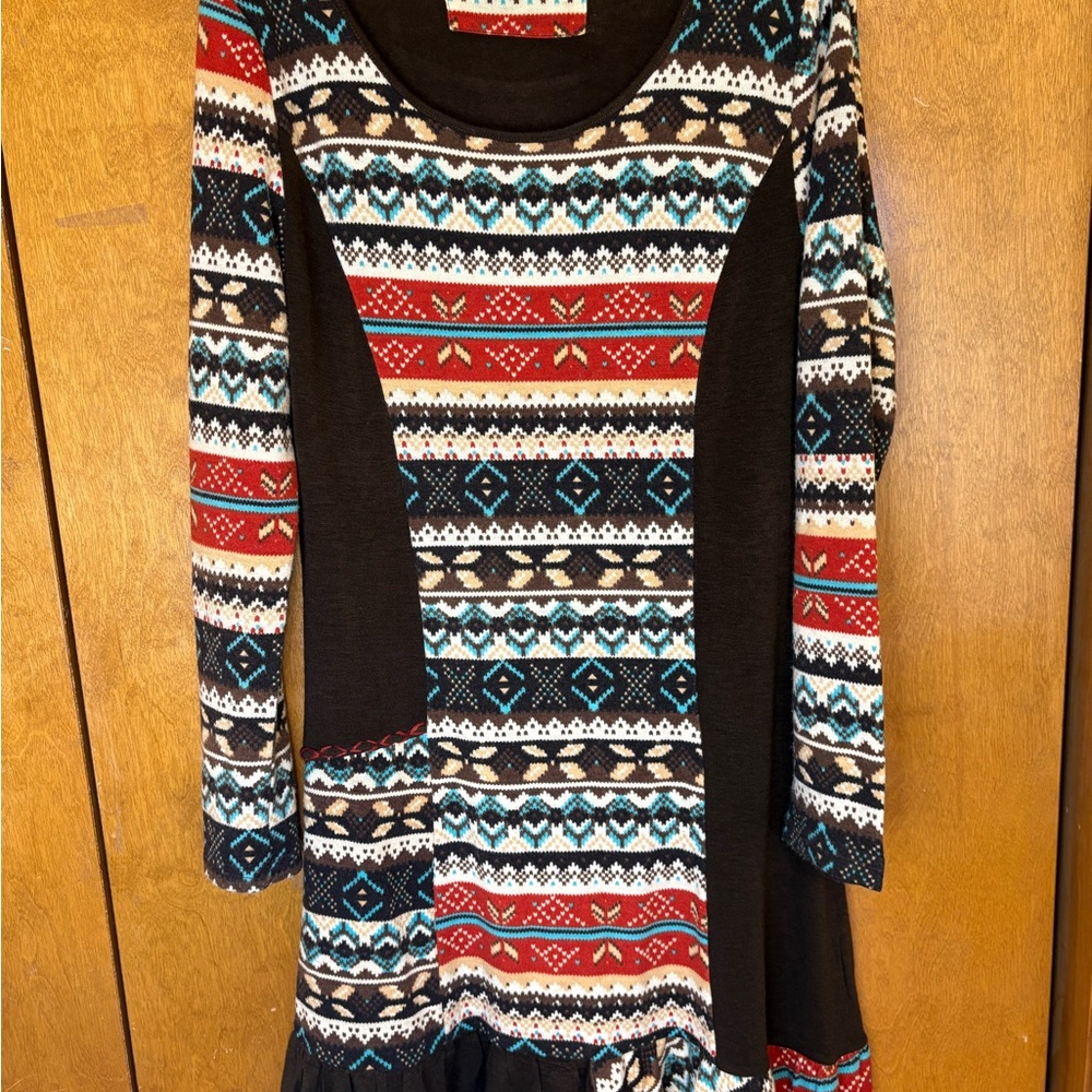 Sacred Threads Brown and‎ Multicolor Patterned Midi Dress